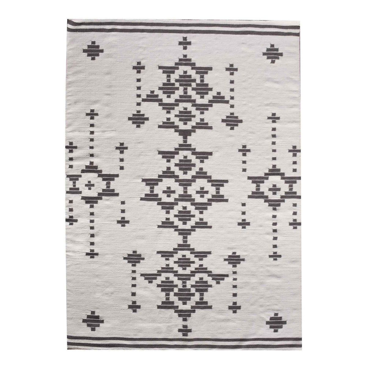 Monolith & Heart Decan Punja Kelim New Zealand Wool Rug, Natural White & Grey