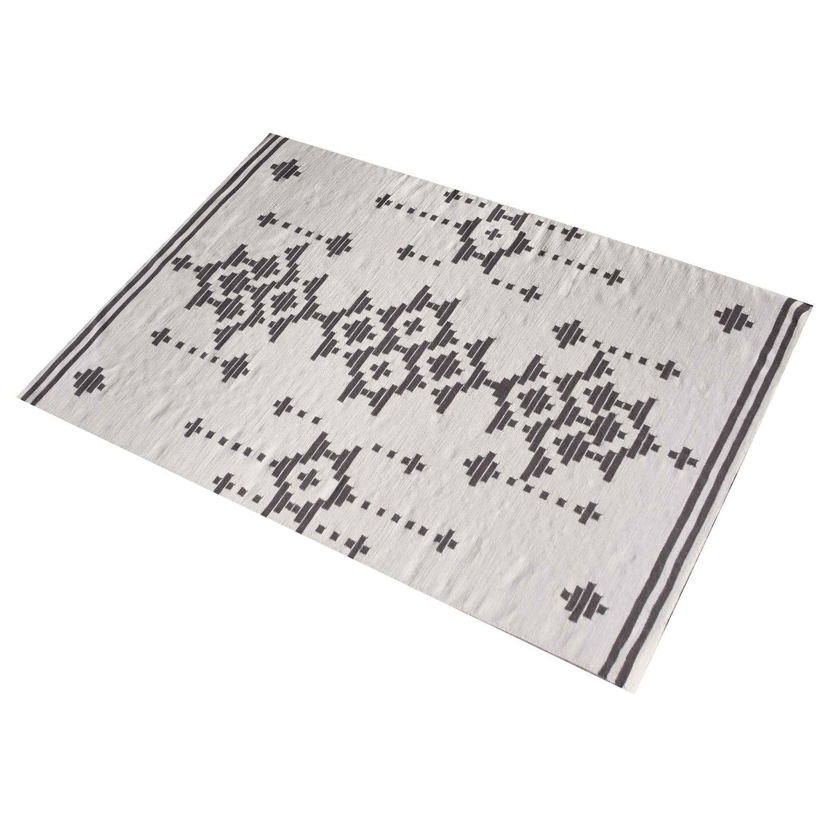 Monolith & Heart Decan Punja Kelim New Zealand Wool Rug, Natural White & Grey
