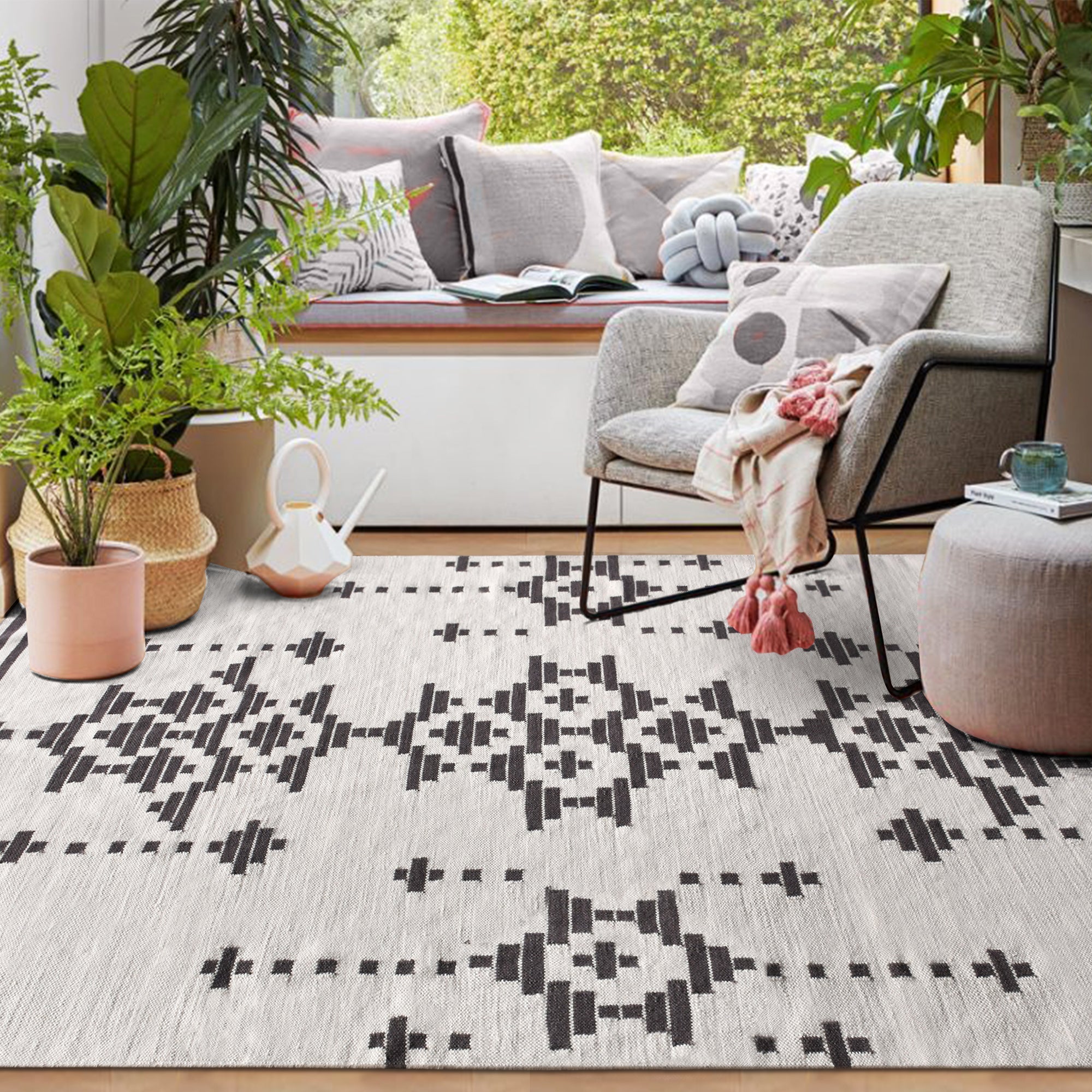 Area Rug, Bedroom Rug, Living Room Rug, Living Area Rug, Indian Rug, Office Carpet, Office Rug, Shop Rug Online, Nz Wool, Natural White, Grey, Punja, Flat Weave, geometric