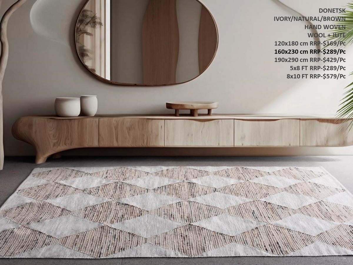 DONETSK - IVORY/NATURAL/BROWN - HAND WOVEN - WOOL + JUTE