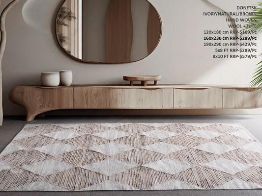 DONETSK - IVORY/NATURAL/BROWN - HAND WOVEN - WOOL + JUTE