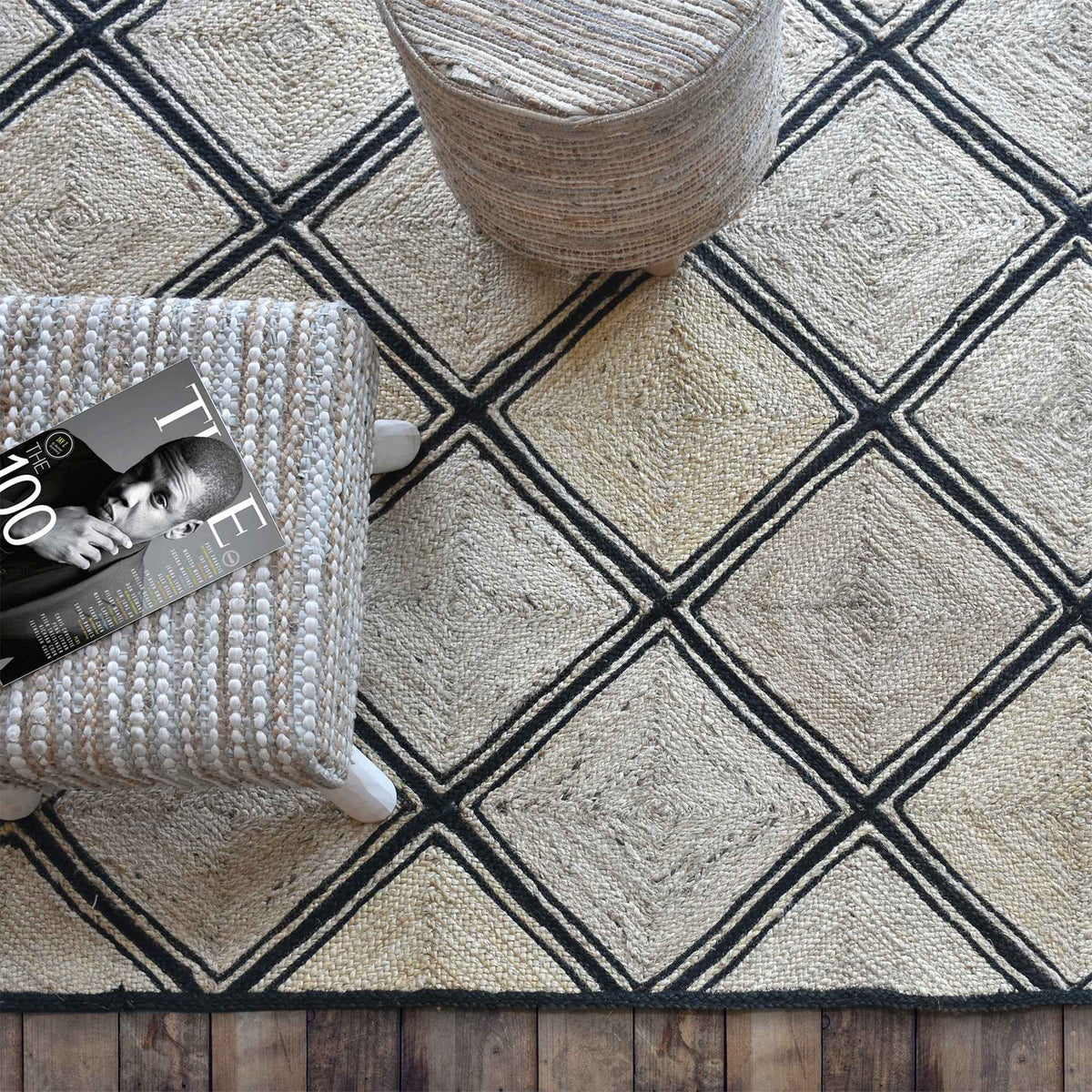 Monolith & Heart Estoria Hand-Woven Hemp Rug, Natural & Charcoal
