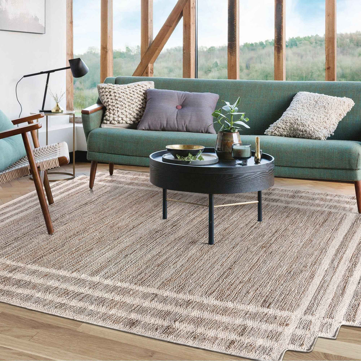 Monolith & Heart Etnash Punja Hand-Woven Hemp & Wool Rug, Natural & Natural White