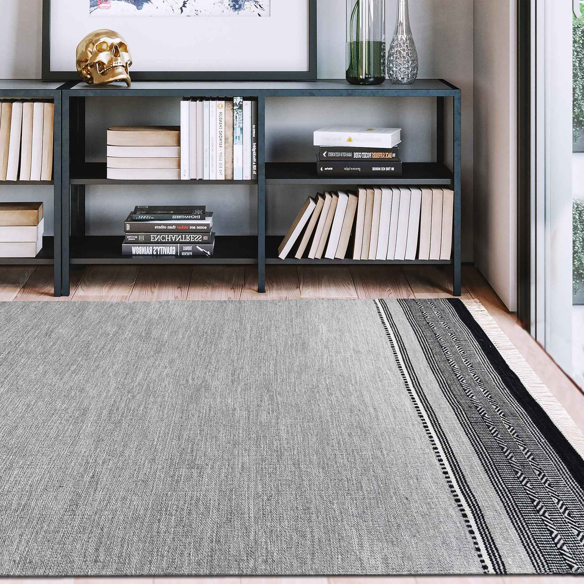 Monolith & Heart Gajah Hand-Woven Wool & Jute Rug, Grey & Charcoal