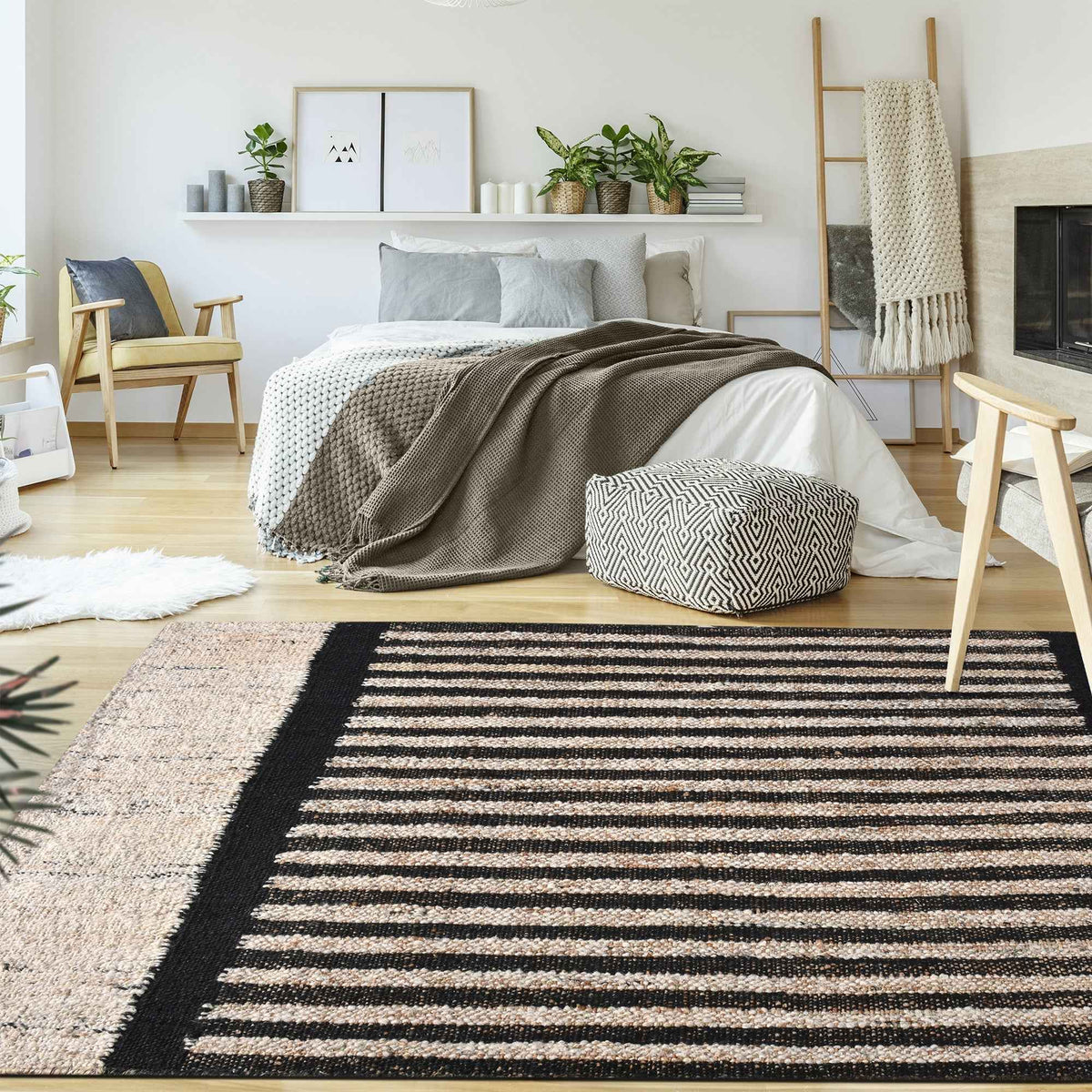 Monolith & Heart Gillen Punja Kelim Jute & Wool Blend Rug, Natural & Charcoal