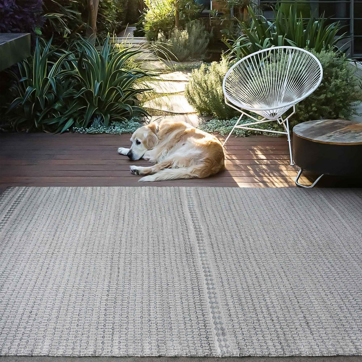 Monolith & Heart Goleta Hand-Woven Recycled PET Rug, Natural White & Grey