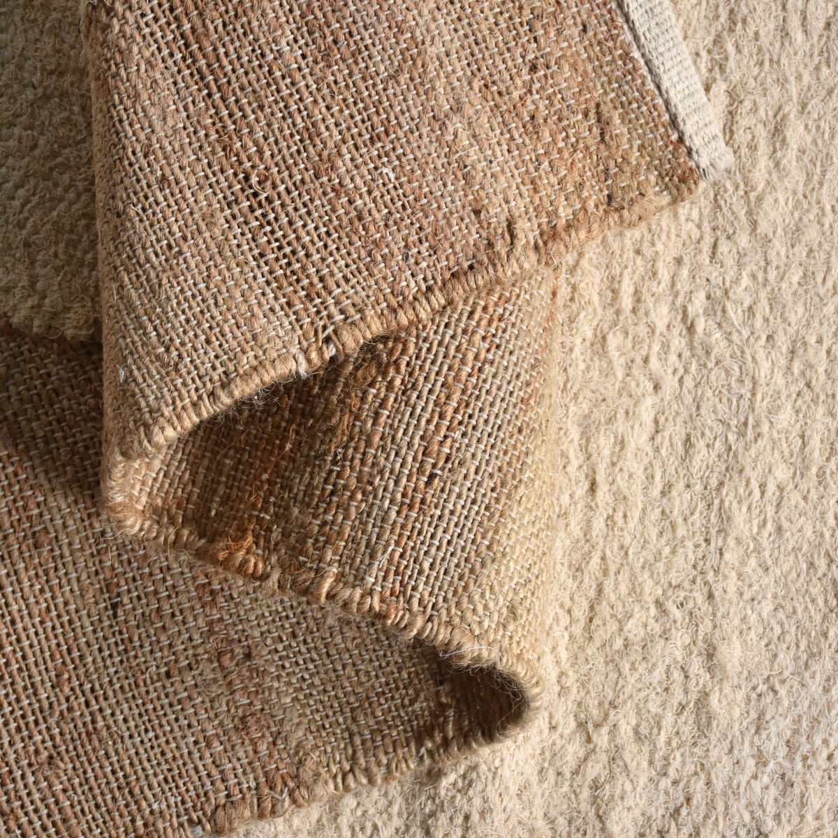 Monolith & Heart Grouse Hand-Carved Jute & Cotton Salvage Rug, Natural & Ivory