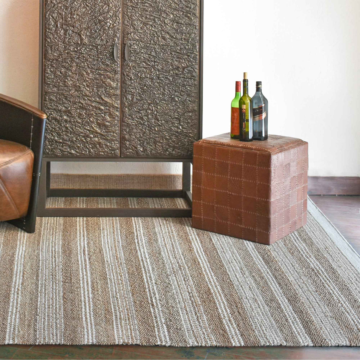 Monolith & Heart Heron Hand-Woven Wool & Hemp Rug, Natural & Natural White