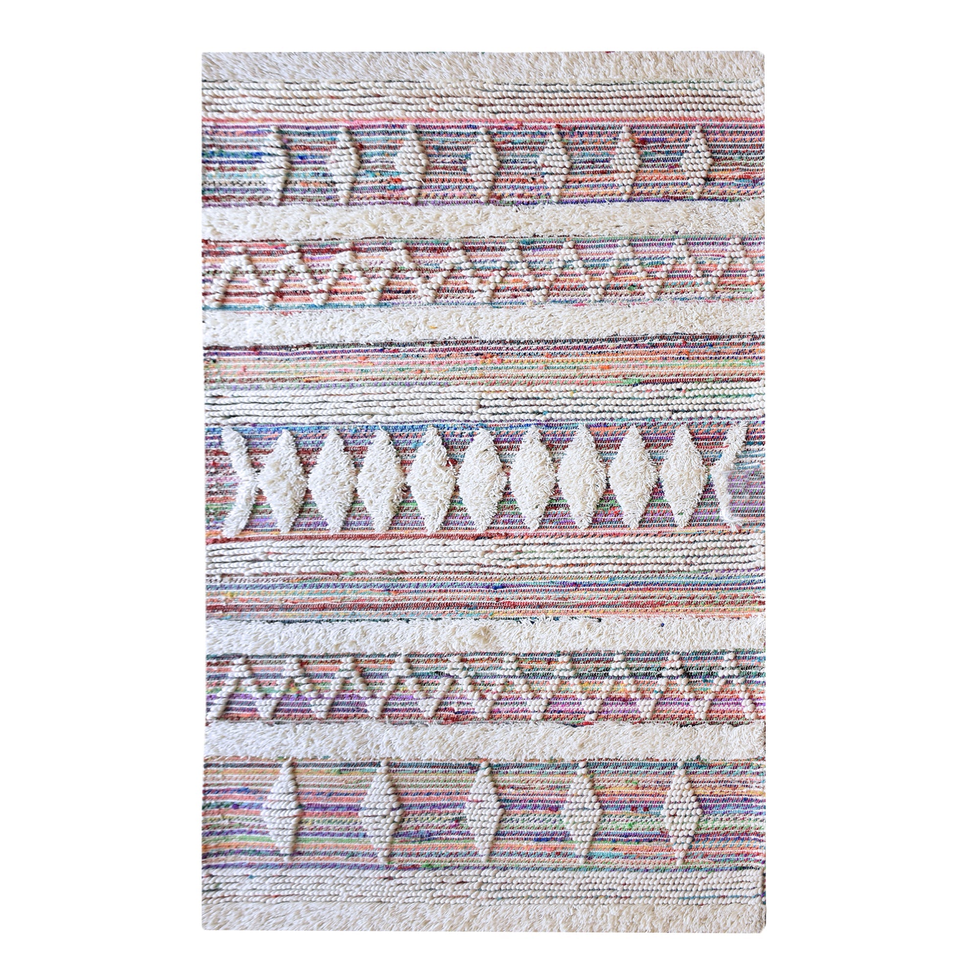 Area Rug, Bedroom Rug, Living Room Rug, Living Area Rug, Indian Rug, Office Carpet, Office Rug, Shop Rug Online, Wool, Recycled Fabric, Multi, Natural White, Pitloom, Cut And Loop, Geometrical