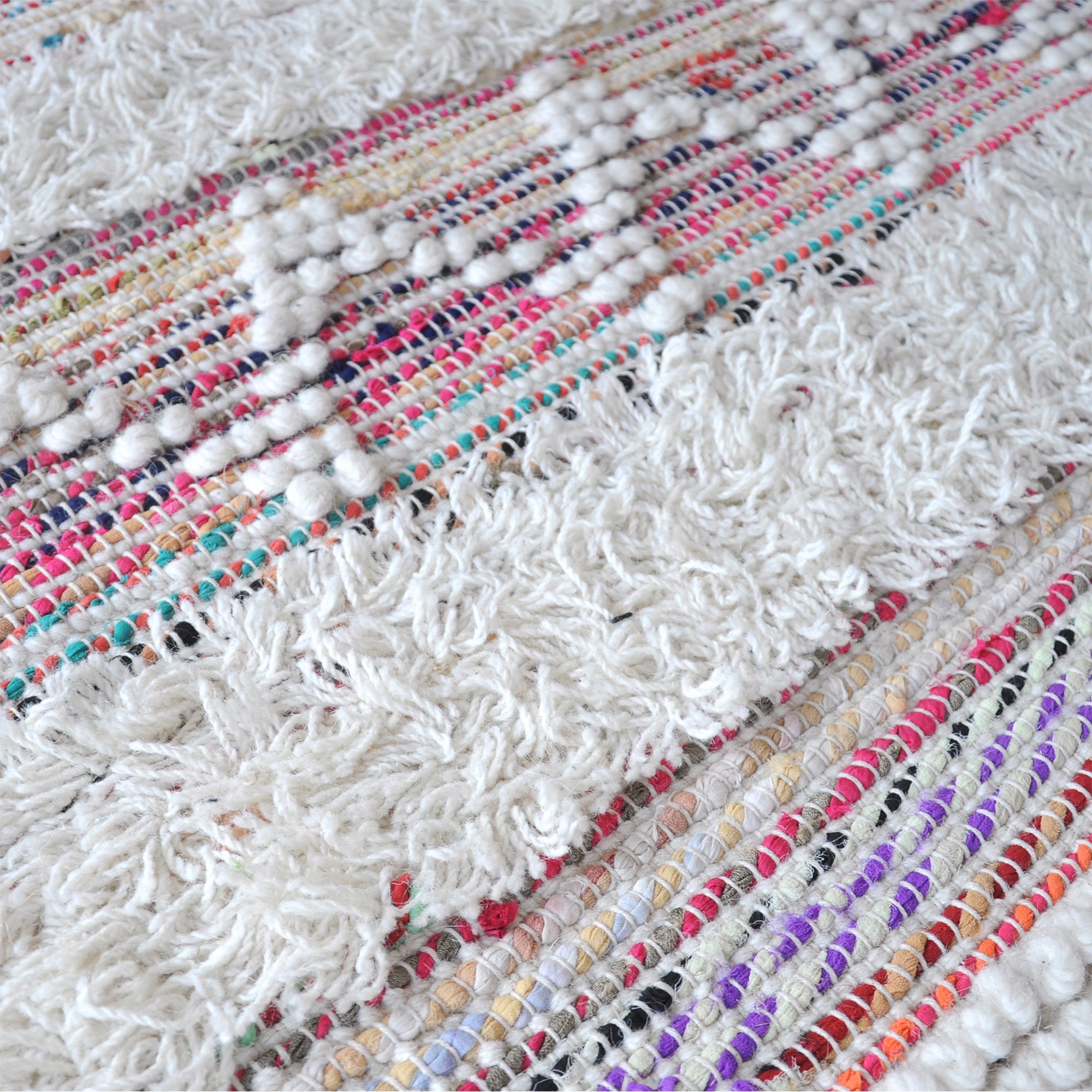 Area Rug, Bedroom Rug, Living Room Rug, Living Area Rug, Indian Rug, Office Carpet, Office Rug, Shop Rug Online, Wool, Recycled Fabric, Multi, Natural White, Pitloom, Cut And Loop, Geometrical
