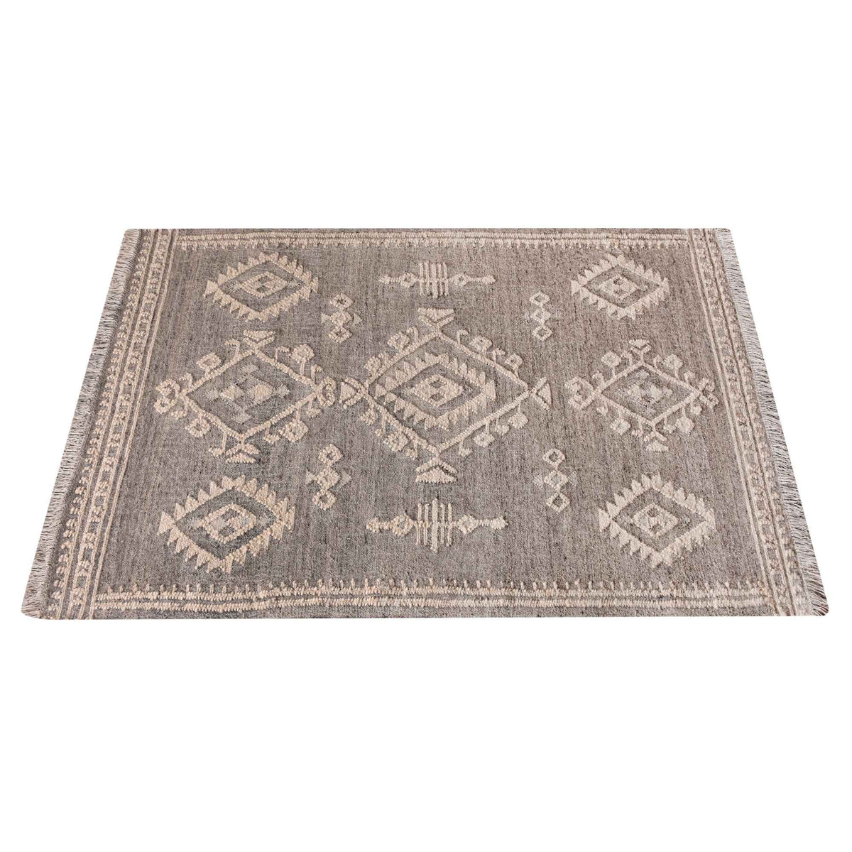 Monolith & Heart Kaladar Punja Kelim Wool Rug, Grey & Natural White