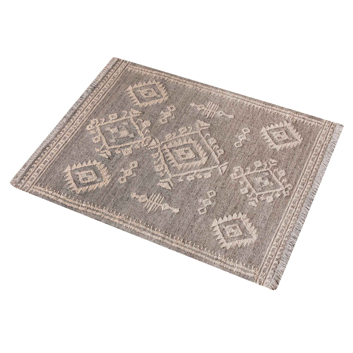 Monolith & Heart Kaladar Punja Kelim Wool Rug, Grey & Natural White