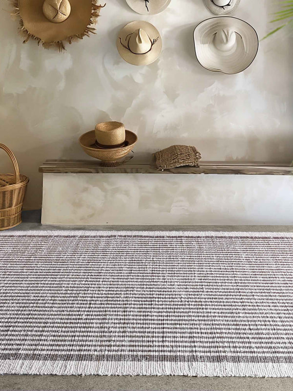 KAMEEL RUG - IVORY/BROWN - HAND WOVEN - COTTON DENIM
