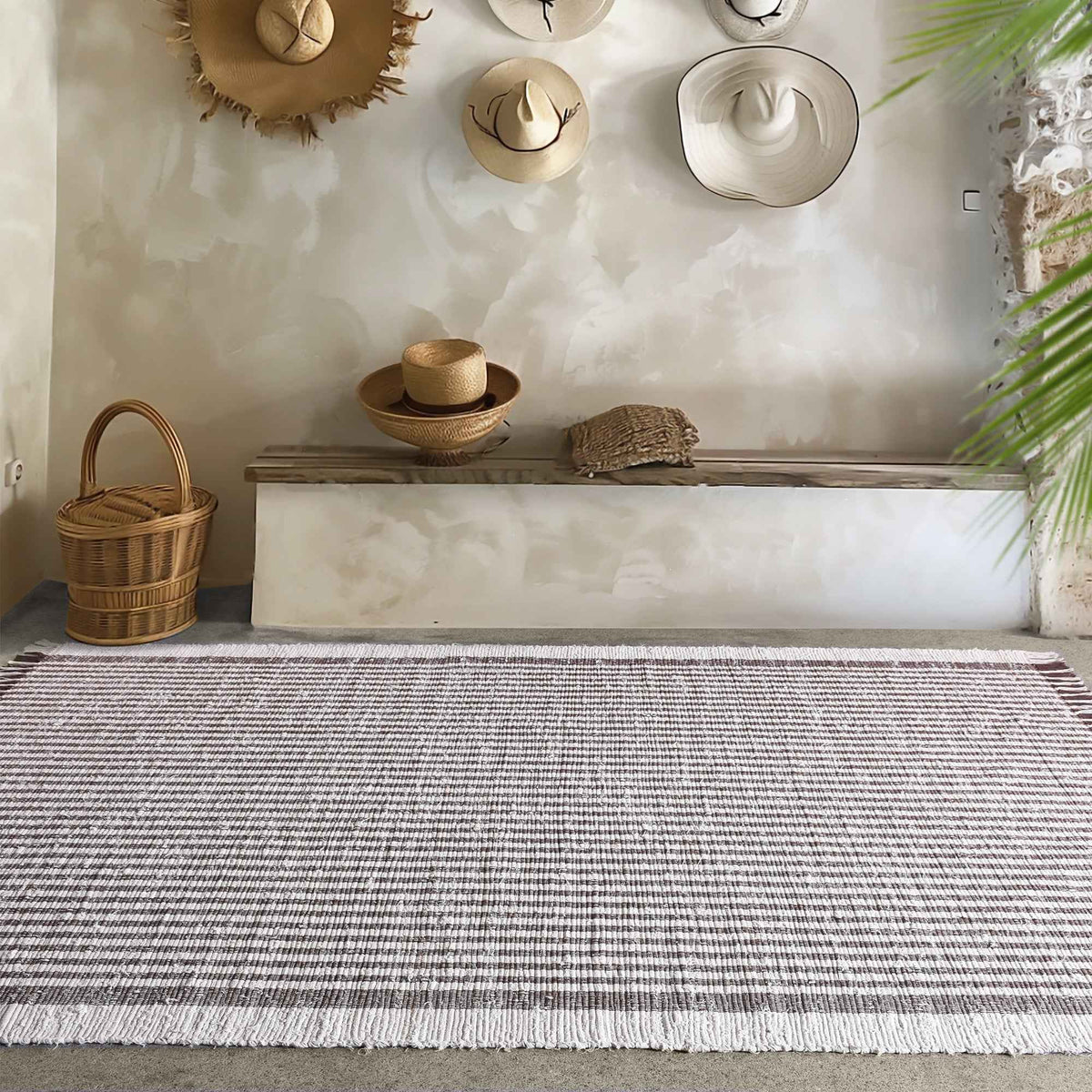 Monolith & Heart Kameel Hand-Woven Recycled Denim Rug, Ivory & Brown