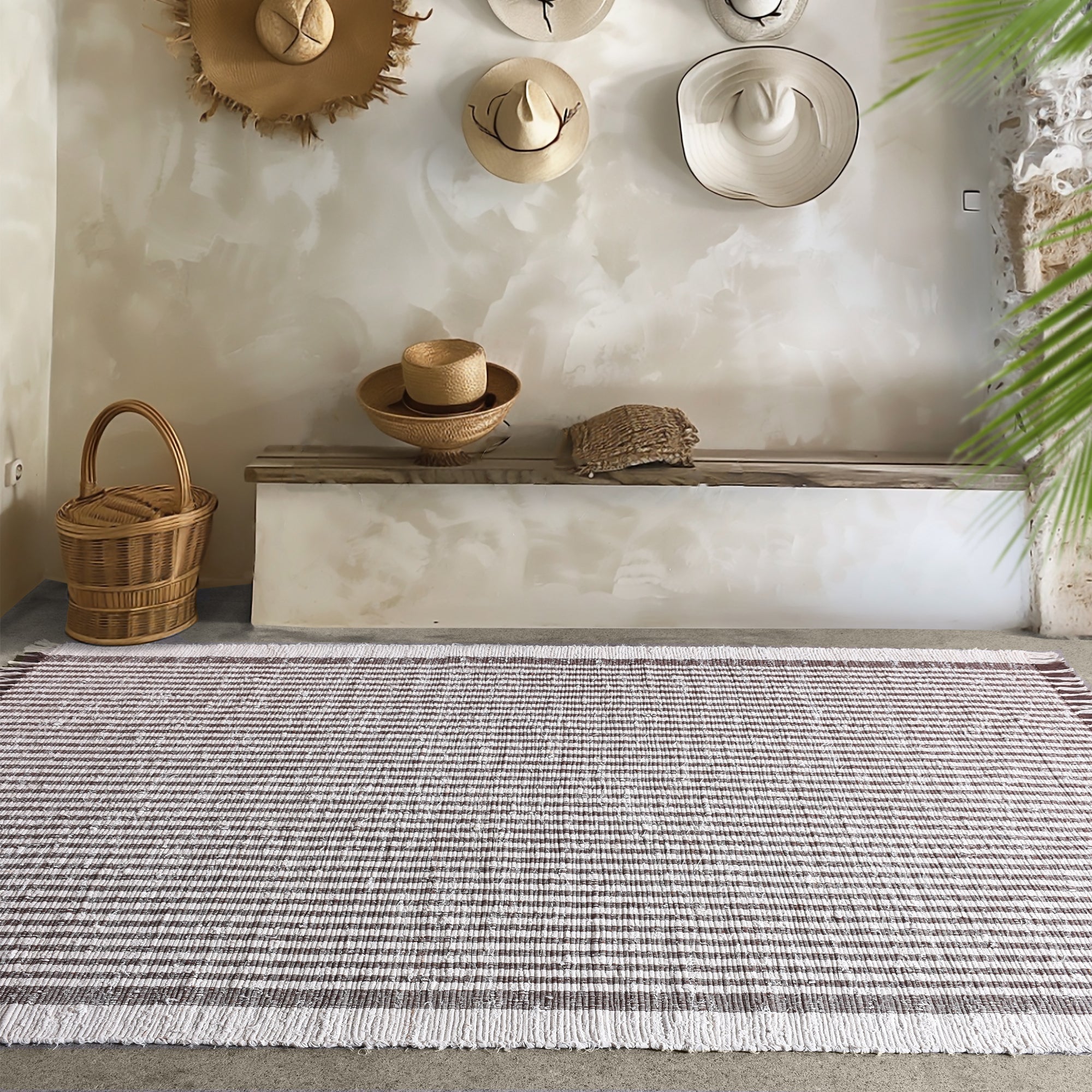 KAMEEL RUG - IVORY/BROWN - HAND WOVEN - COTTON DENIM