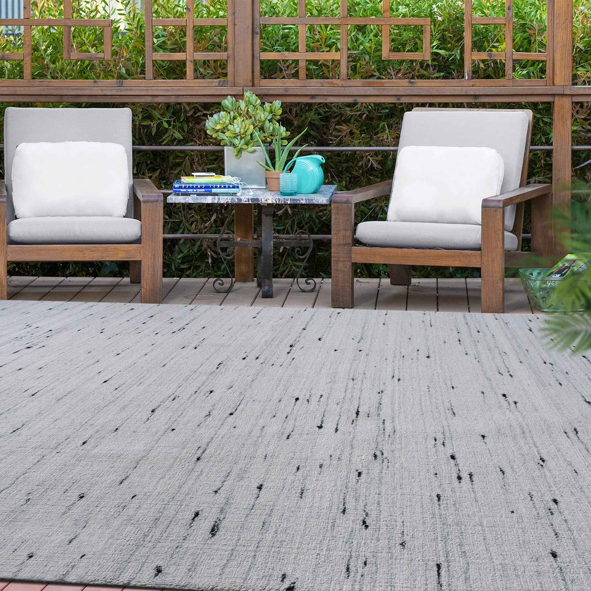 Monolith & Heart Hand-Woven PET Area Rug, Ivory and Grey, Eco-Friendly, Indoor Outdoor