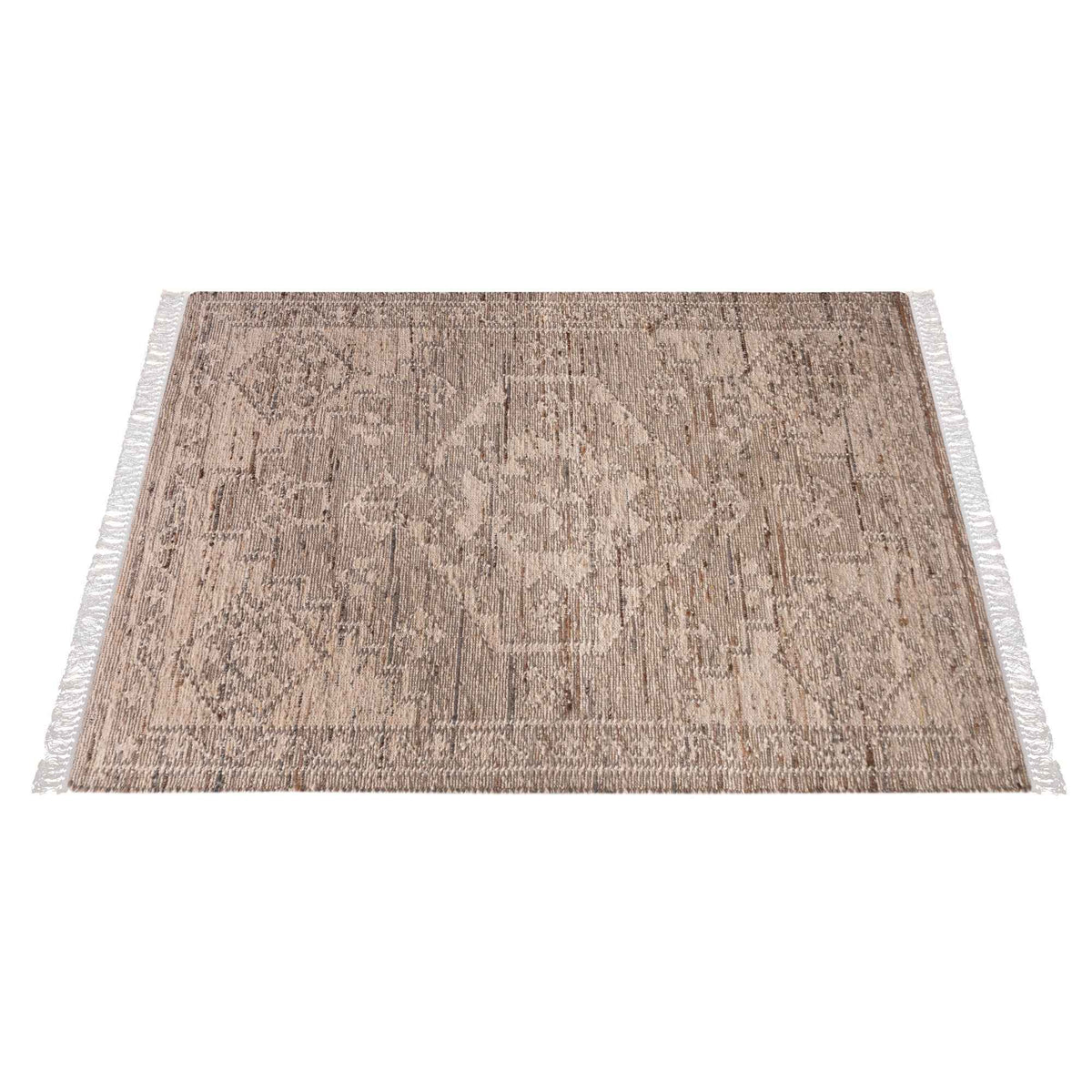 Monolith & Heart Layard Punja Kelim New Zealand Wool Rug, Taupe & Natural White