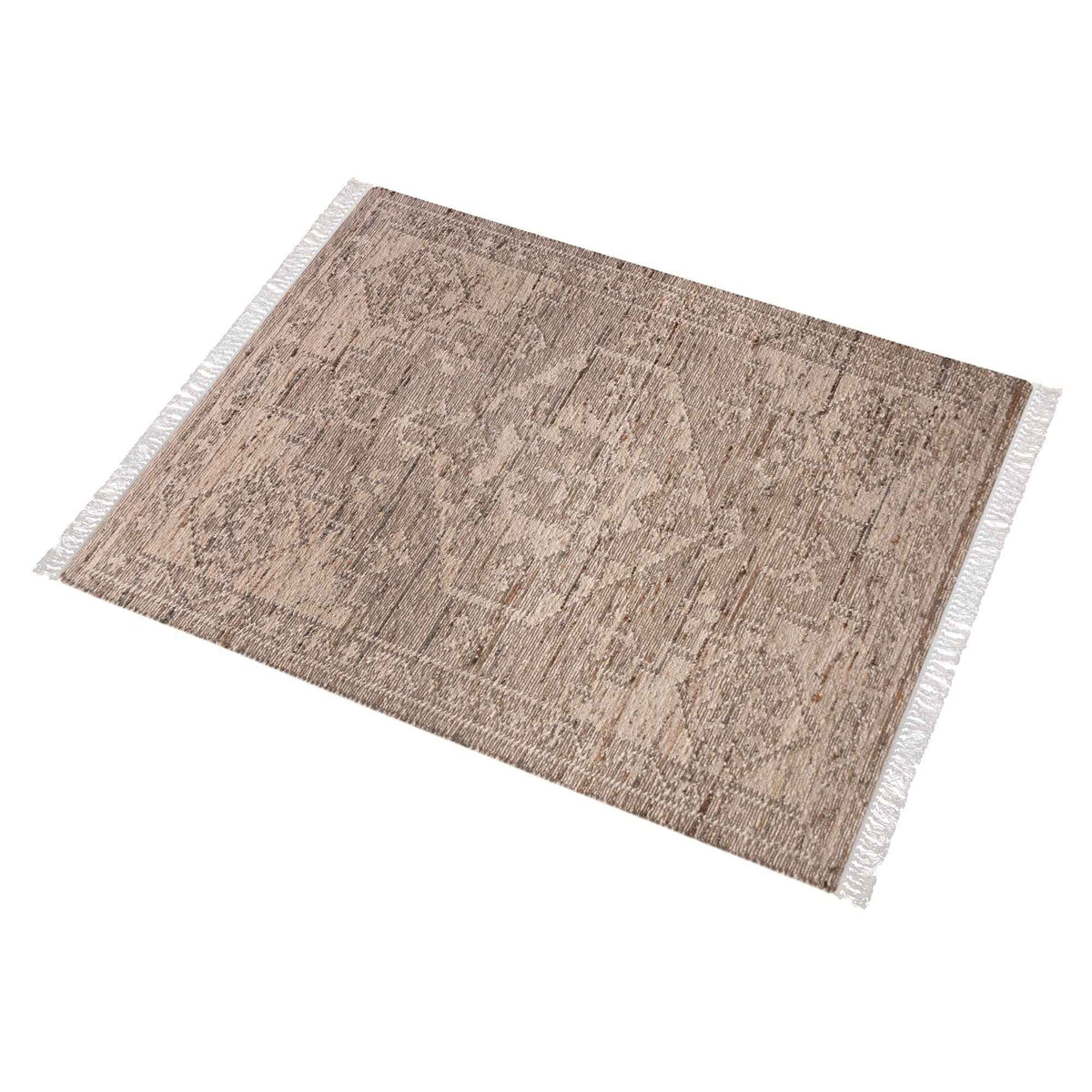 Monolith & Heart Layard Punja Kelim New Zealand Wool Rug, Taupe & Natural White