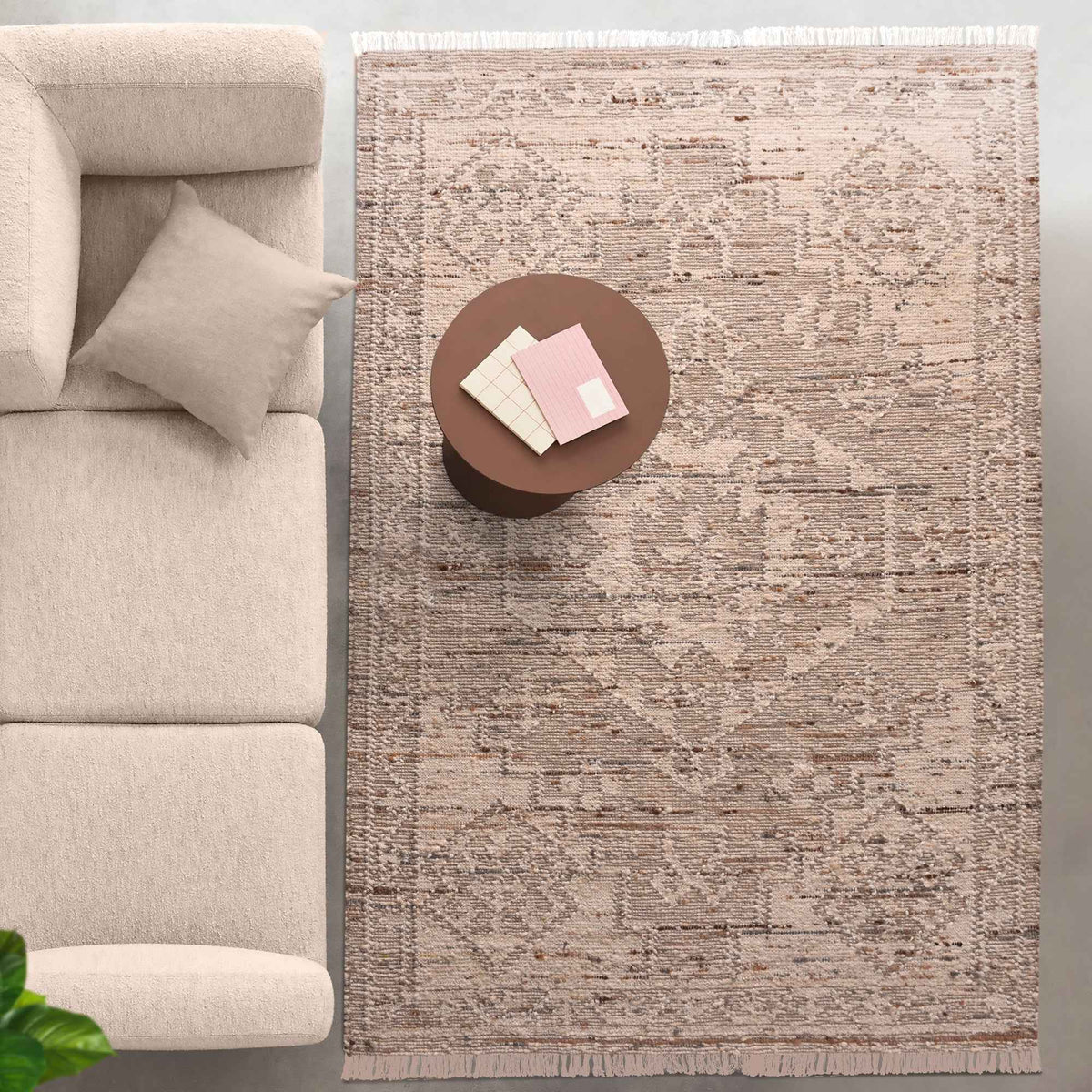 Monolith & Heart Layard Punja Kelim New Zealand Wool Rug, Taupe & Natural White