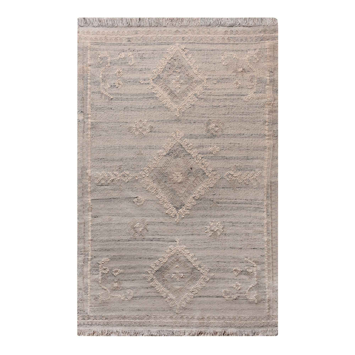 Monolith & Heart Leicester Punja Kelim Wool Rug, Silver & Natural White