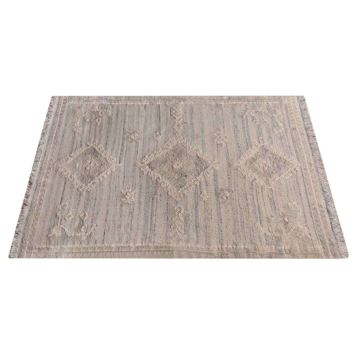 Monolith & Heart Leicester Punja Kelim Wool Rug, Silver & Natural White