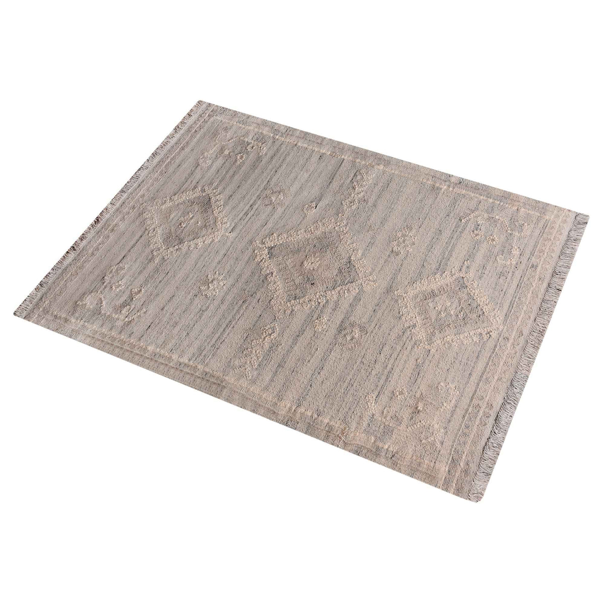 Monolith & Heart Leicester Punja Kelim Wool Rug, Silver & Natural White