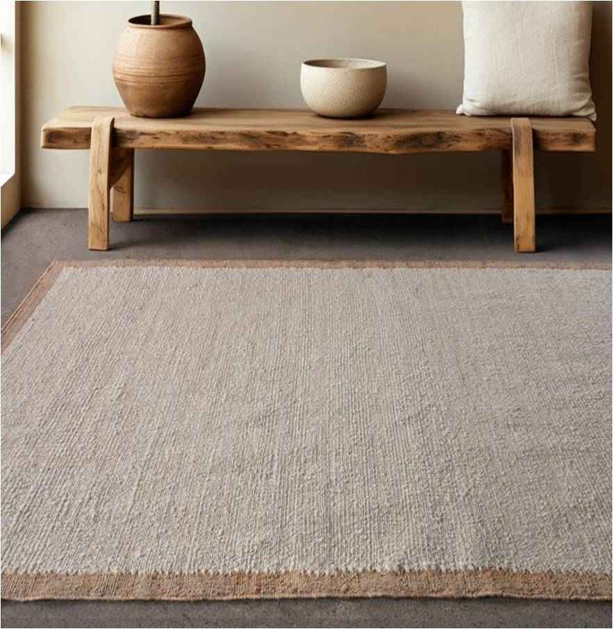 Monolith & Heart Lorina Flatweave Rug, Ivory/Natural, NZ Wool and Jute