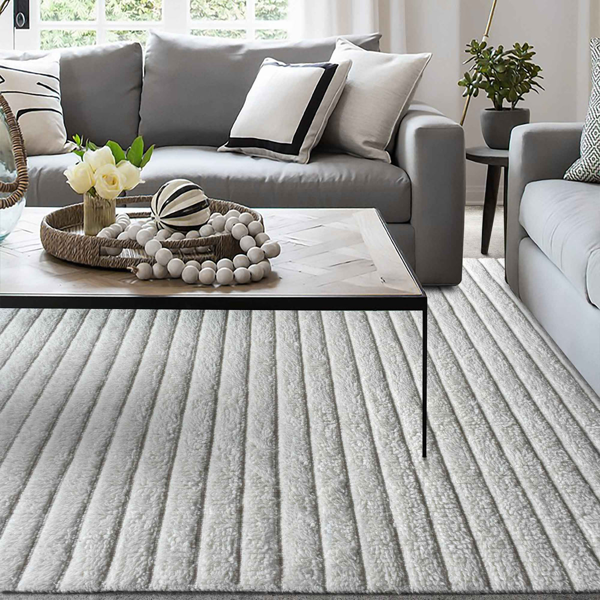 Monolith & Heart Lumot Hand-Woven New Zealand Wool Rug, Natural White