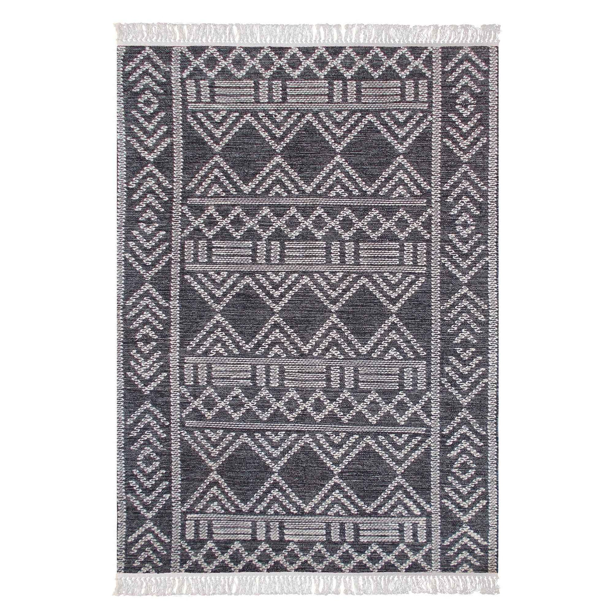 Monolith & Heart Mais-II Hand-Woven Wool & Cotton Rug, Charcoal & Natural White
