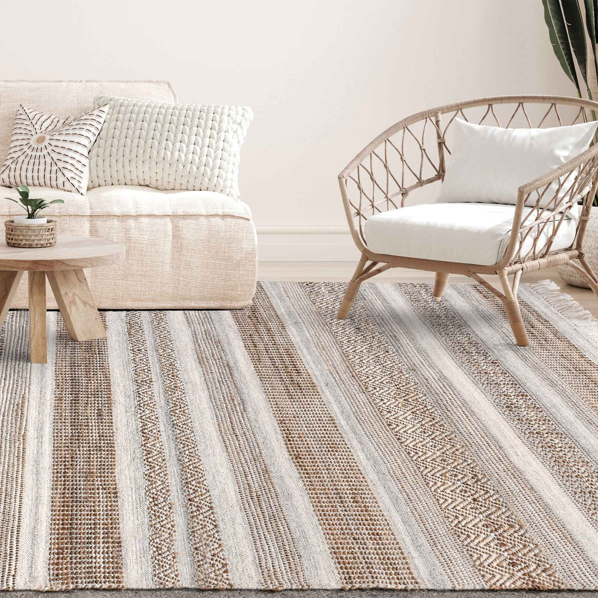 Monolith & Heart Makani Hand-Woven Jute & Wool Rug, Natural & Grey