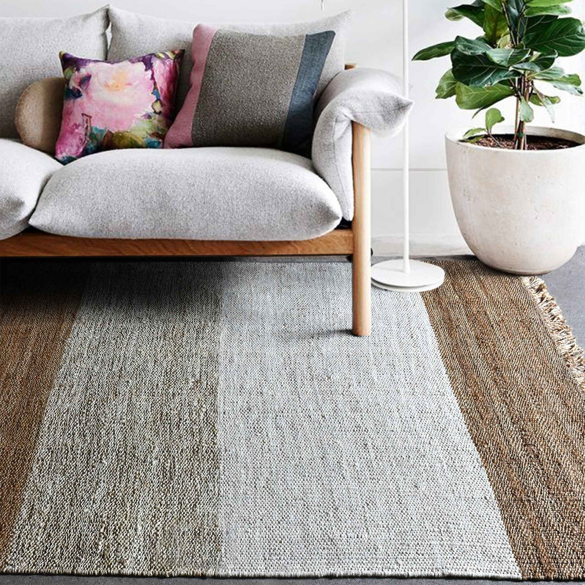 Monolith & Heart Masira Punja Hand-Woven Hemp & Wool Rug, Natural & Natural White