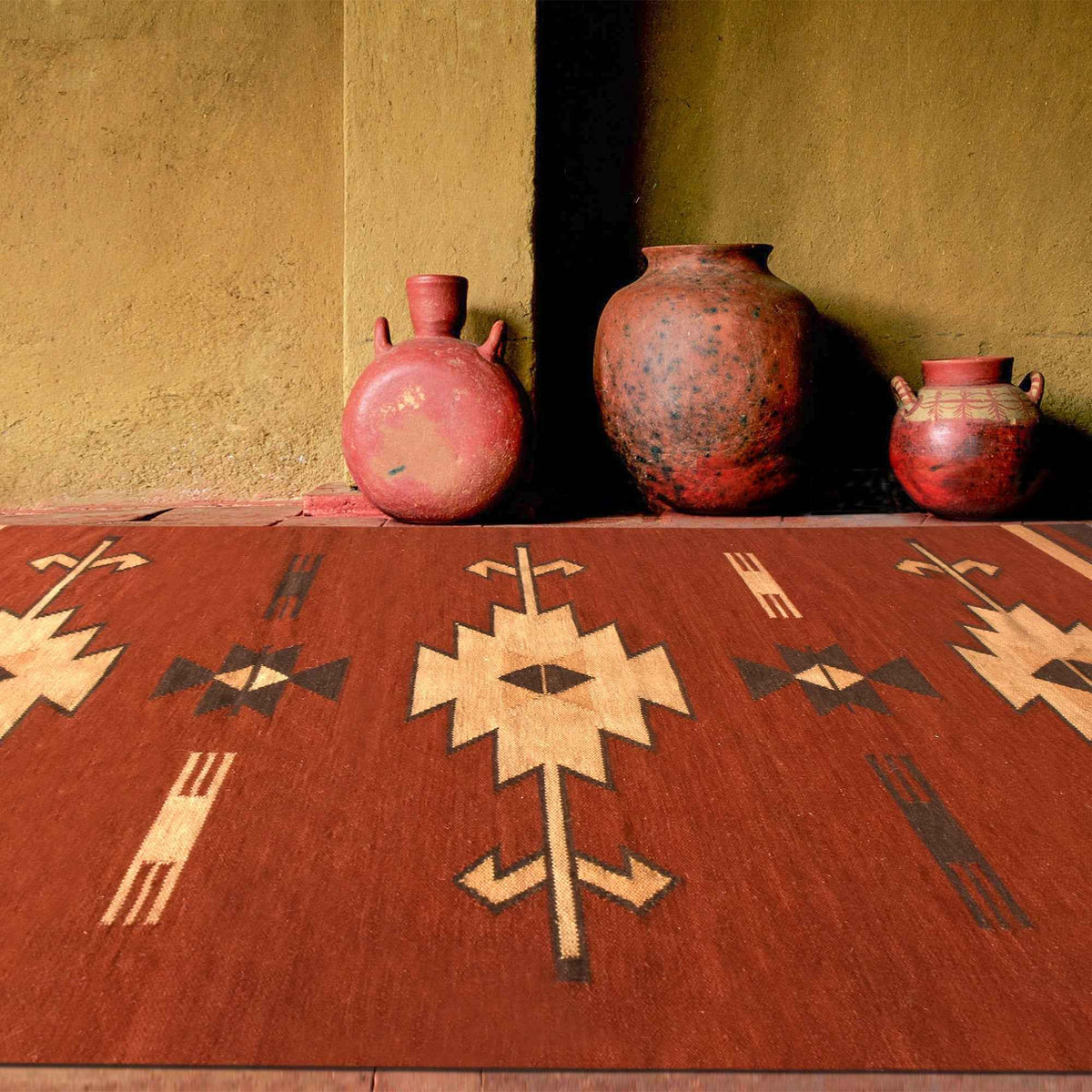 Monolith & Heart Murom Punja Kelim New Zealand Wool Rug, Natural & Natural White