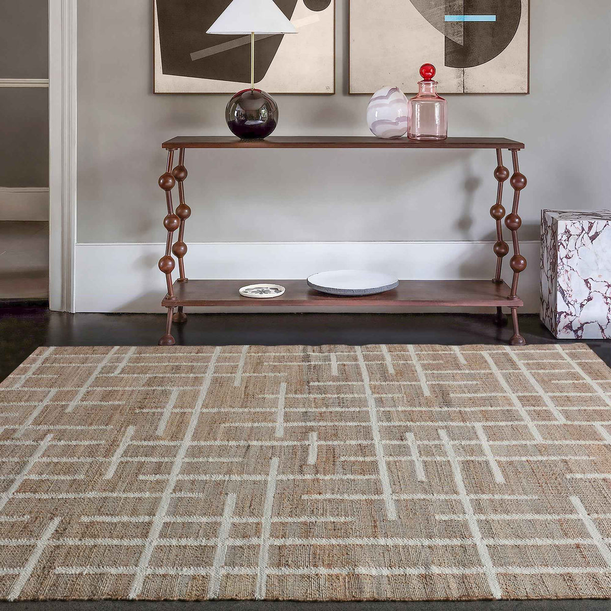 Monolith & Heart Nachez Hand-Carved Jute & Wool Rug, Blue