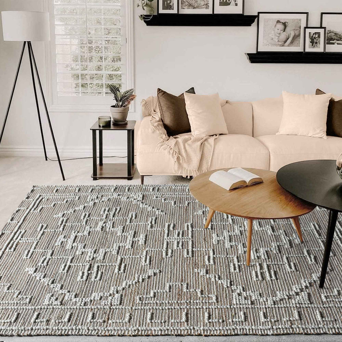 Monolith & Heart Narvik Punja Hand-Woven Hemp & Wool Rug, Natural & Natural White