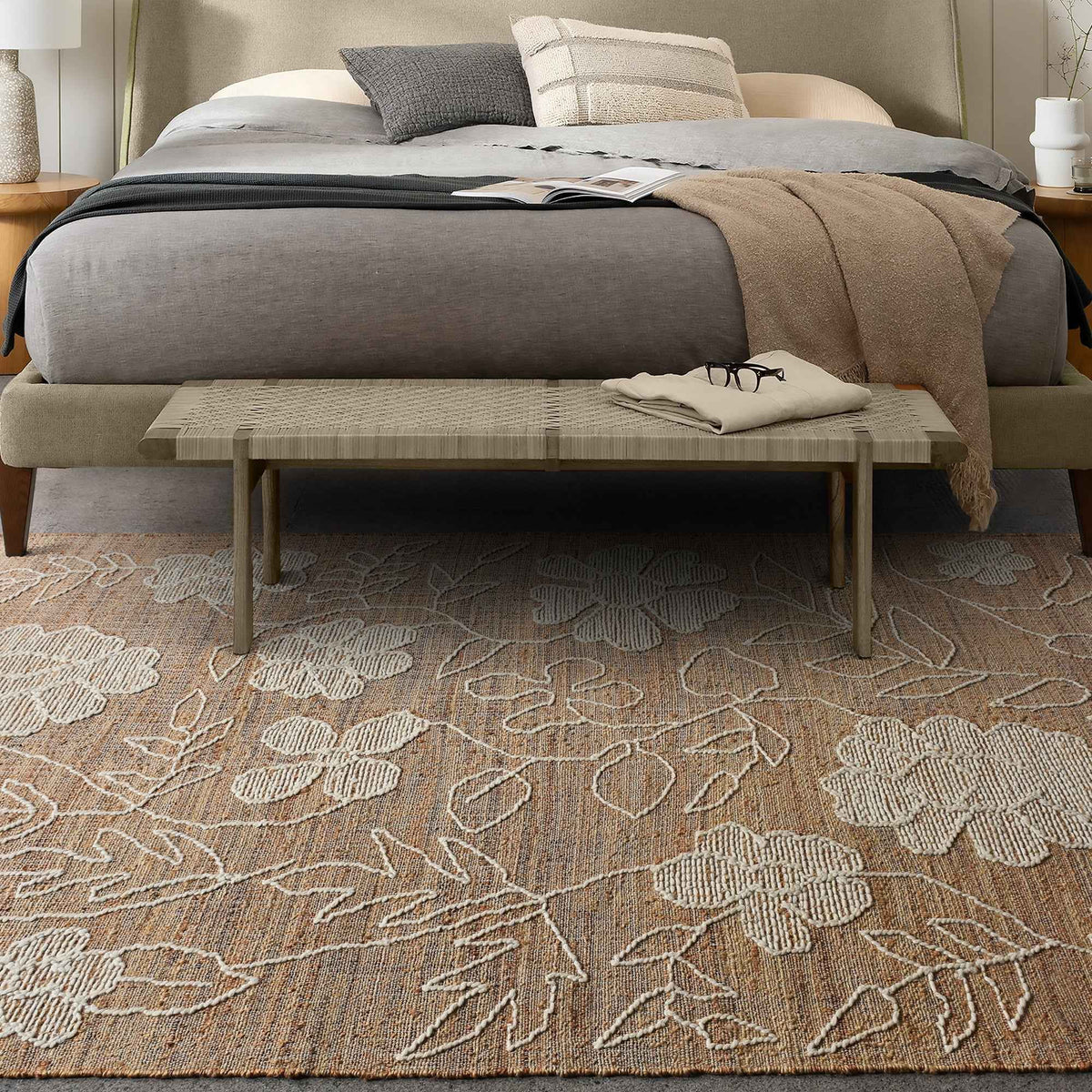 Monolith & Heart Orrell Punja Kelim Wool & Jute Rug, Natural & Ivory