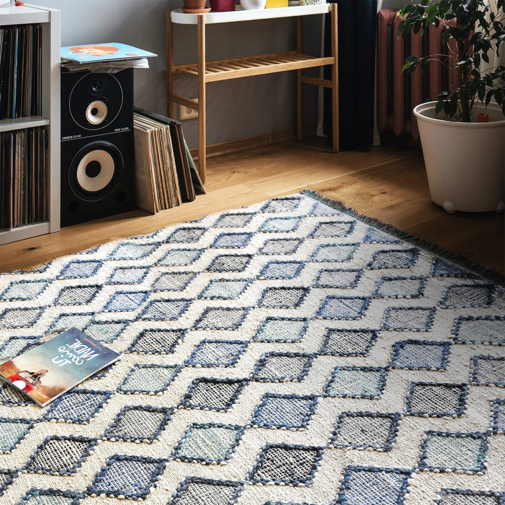 Area Rug, Bedroom Rug, Living Room Rug, Living Area Rug, Indian Rug, Office Carpet, Office Rug, Shop Rug Online, Hemp, Pet, Beige, Grey, Blue, Geometrical