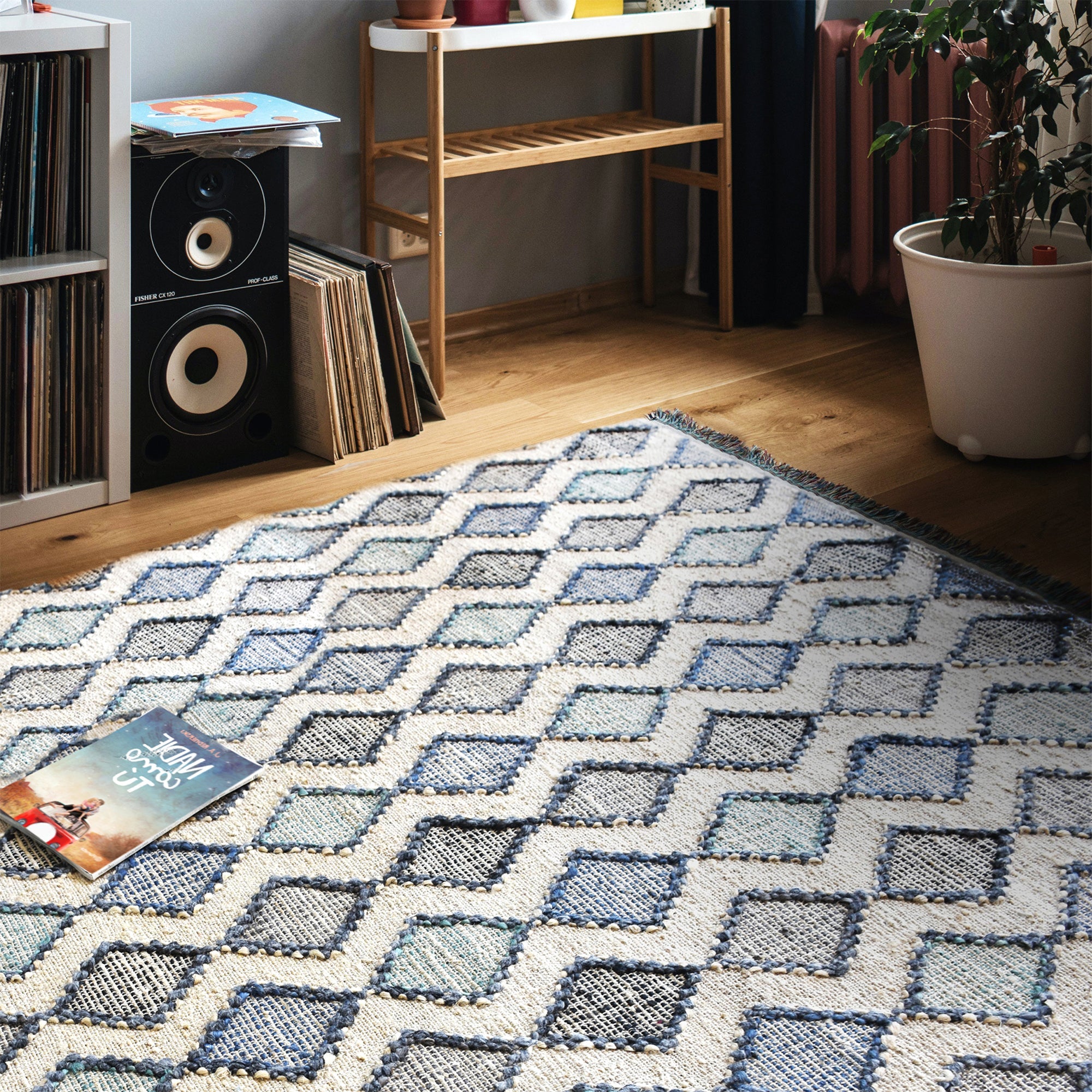 Area Rug, Bedroom Rug, Living Room Rug, Living Area Rug, Indian Rug, Office Carpet, Office Rug, Shop Rug Online, Hemp, Pet, Beige, Grey, Blue, Geometrical