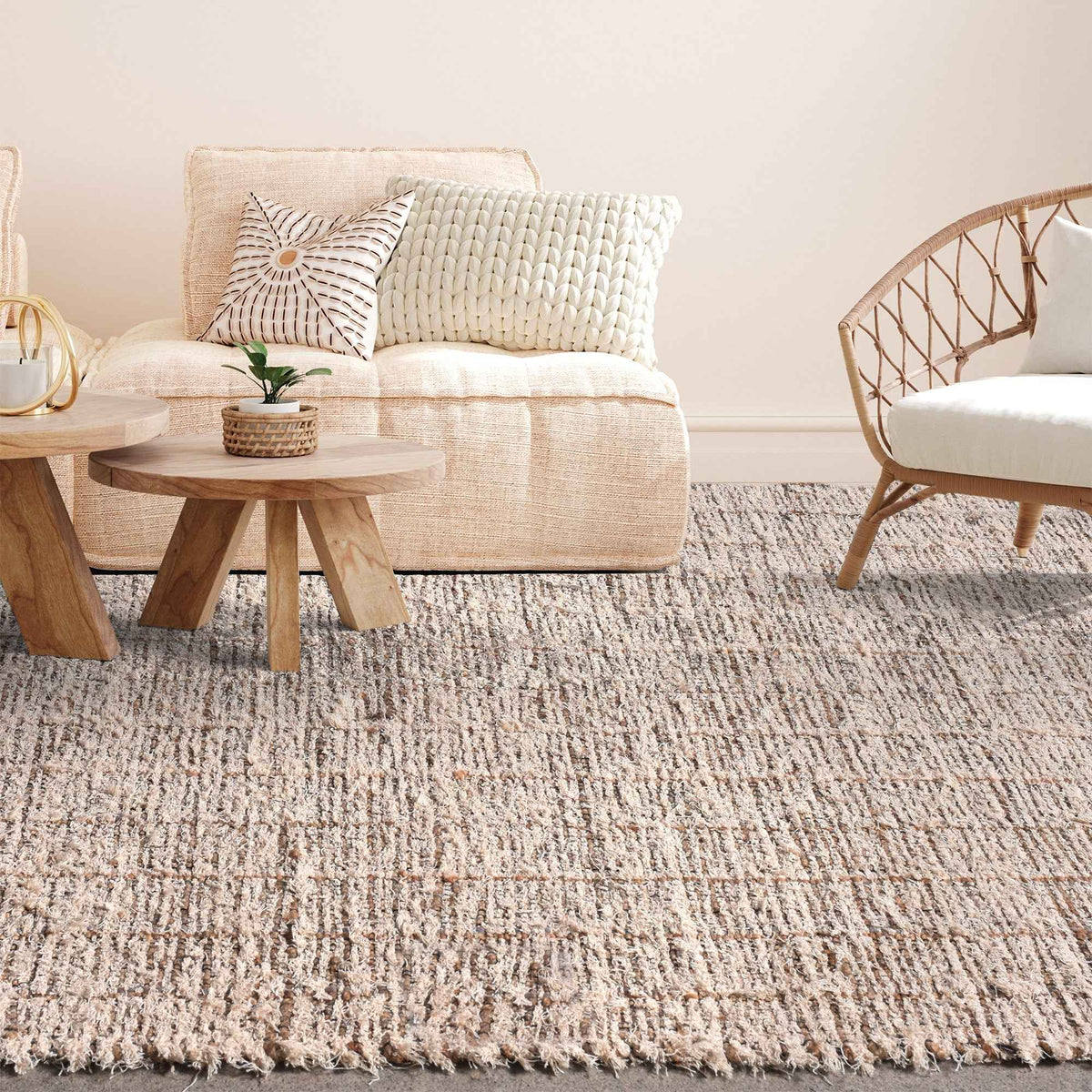 Monolith & Heart Pokrov Hand-Woven Jute, Cotton & Wool Rug, Natural White & Natural