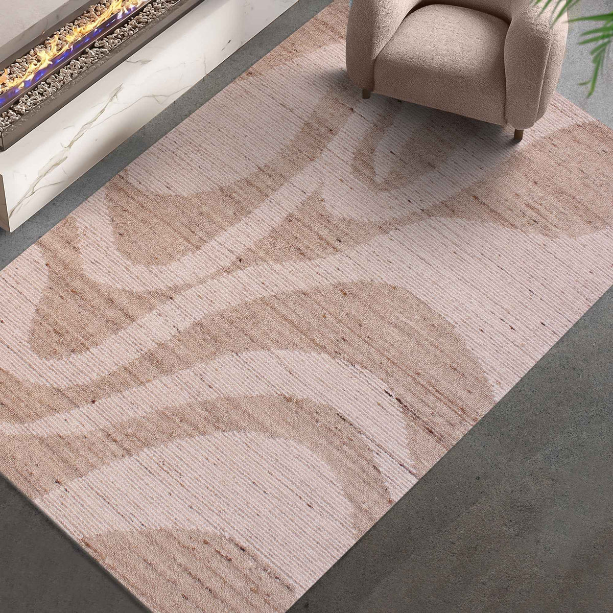 Rasina Wool Rug, Ivory, Hand Woven Over Tufted