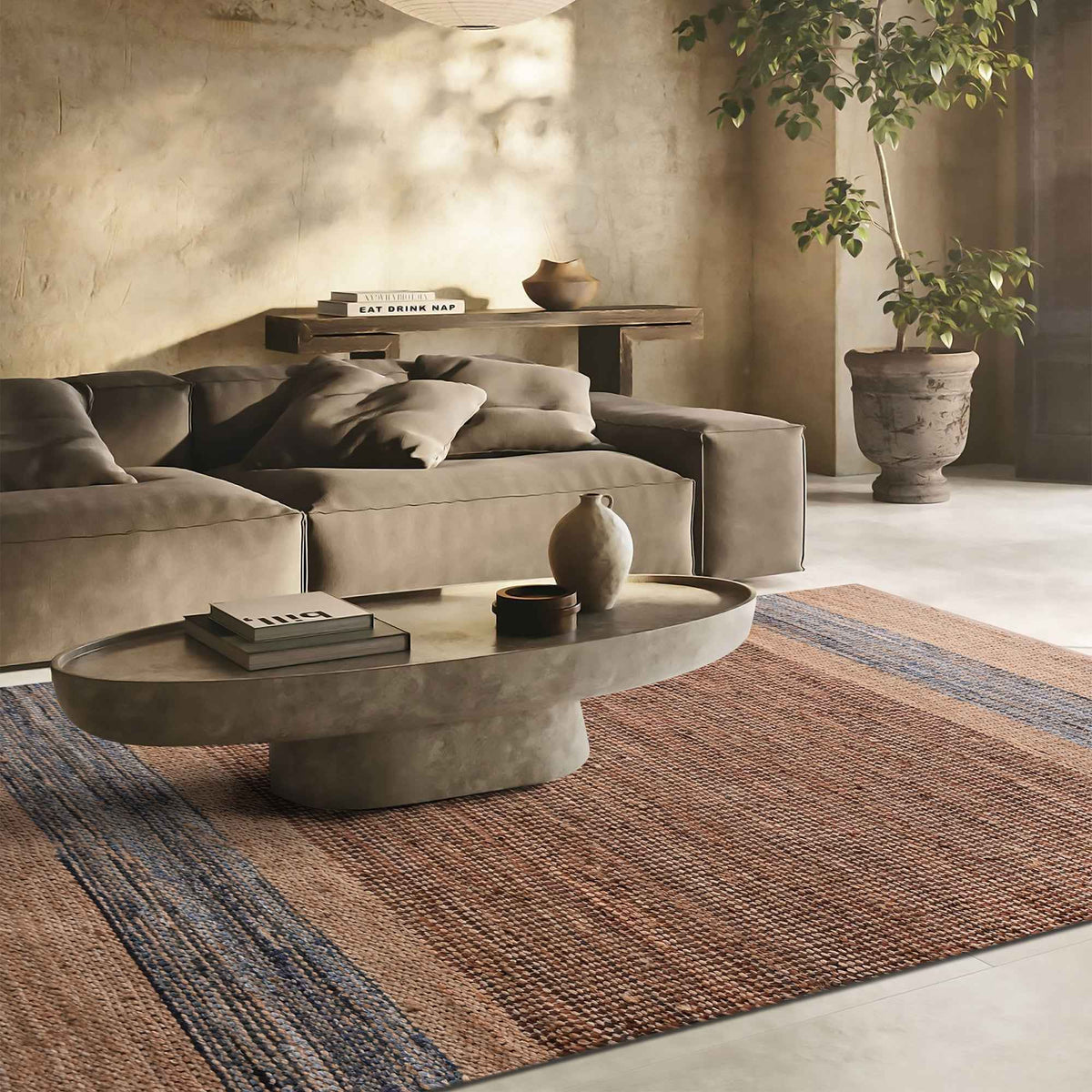 Monolith & Heart Rosel Rug - Jute, Leather & Denim Flatweave