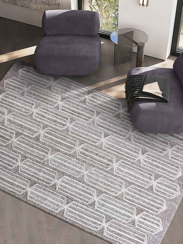 ROTAN RUG - BEIGE/WHITE - HAND TUFTED - COTTON DENIM/WOOL