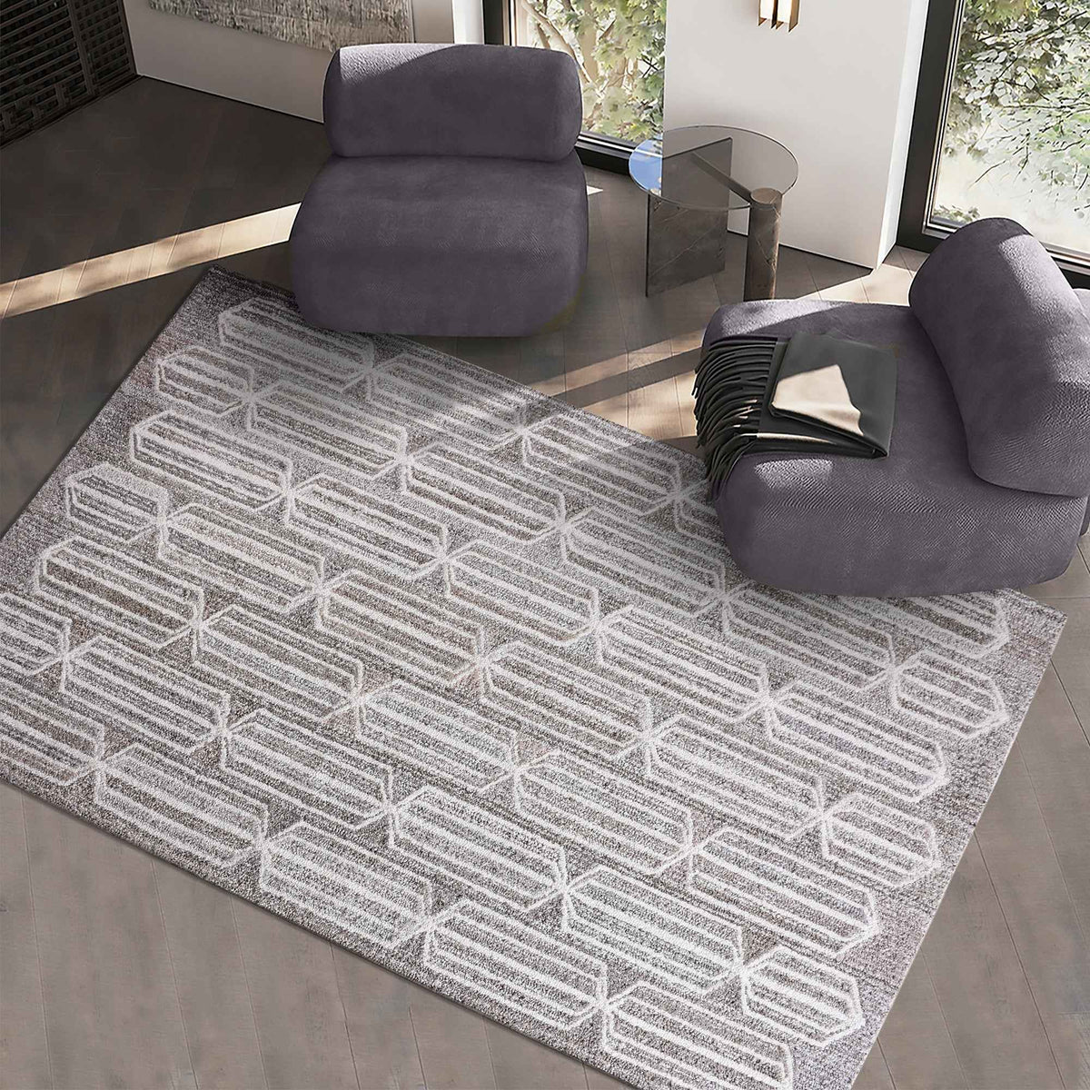 Monolith & Heart Rotan Hand-Tufted Recycled Denim & Wool Rug, Beige & White