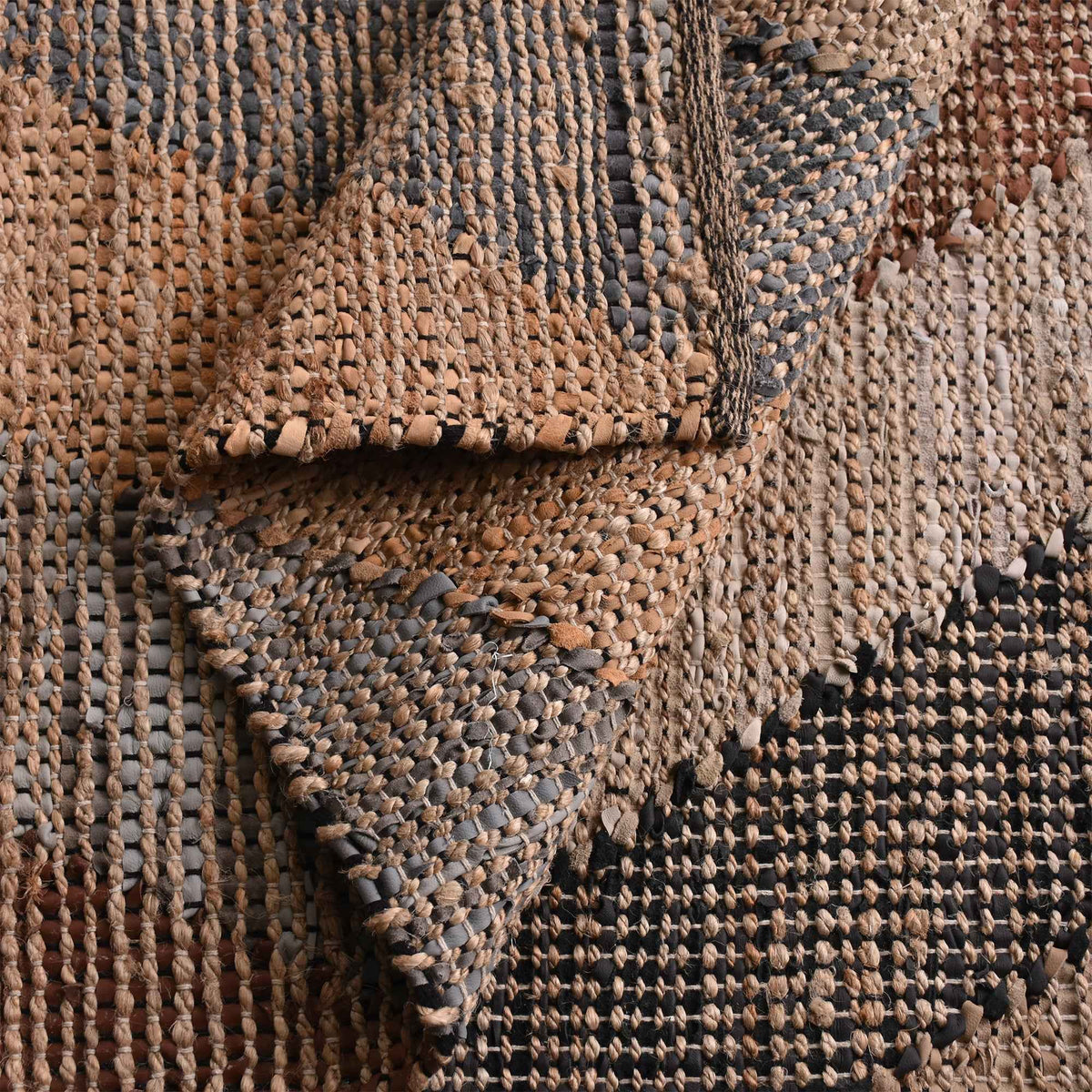 Monolith & Heart Roxburgh Hand-Woven Jute & Leather Rug, Natural & Multi