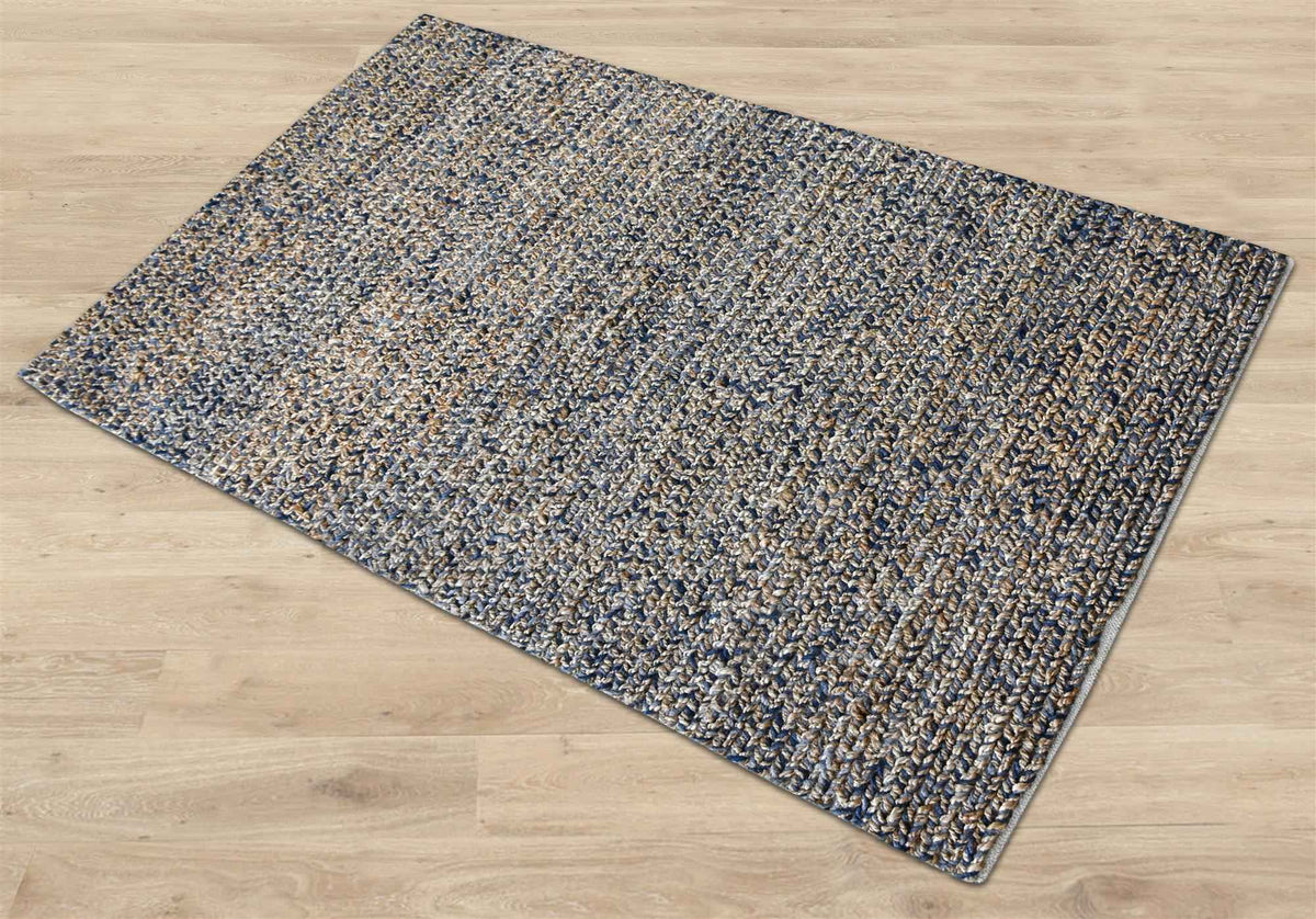 Monolith & Heart Roslyn Hand-Woven Hemp & Wool Rug, Blue & Natural