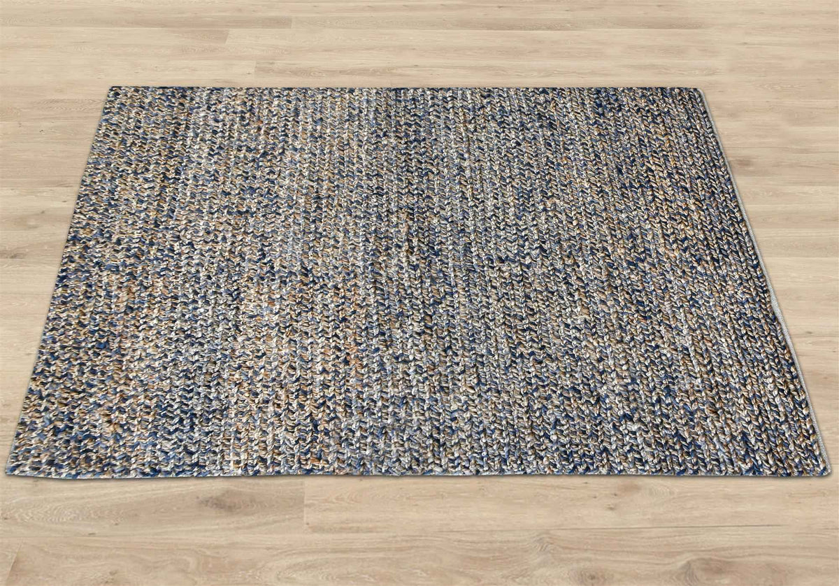 Monolith & Heart Roslyn Hand-Woven Hemp & Wool Rug, Blue & Natural