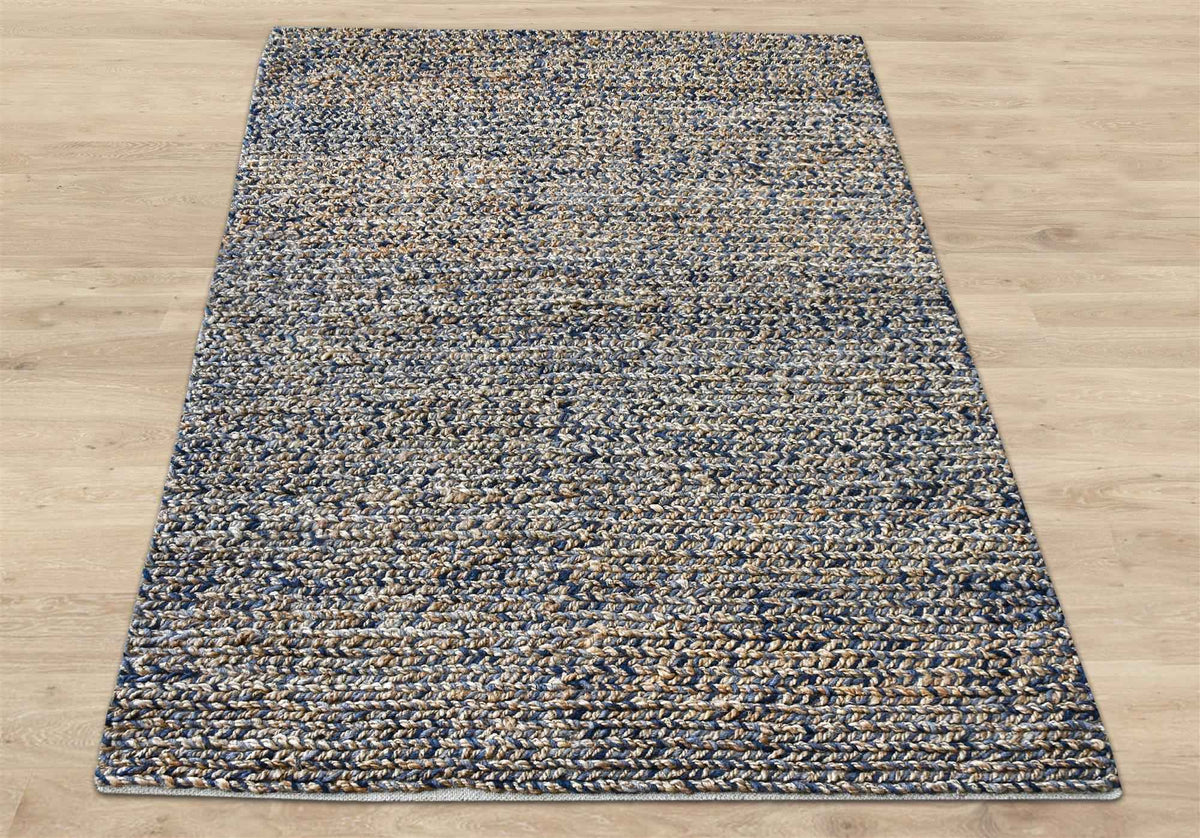 Monolith & Heart Roslyn Hand-Woven Hemp & Wool Rug, Blue & Natural