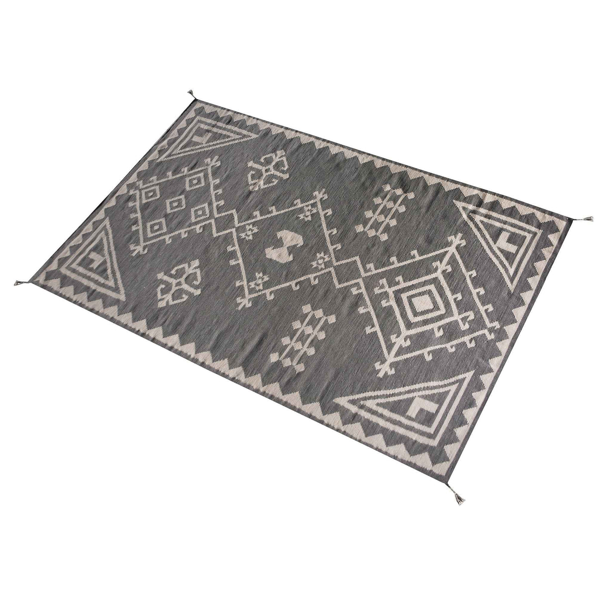 Monolith & Heart Saldus Punja Hand-Woven New Zealand Wool Rug, Grey & Beige