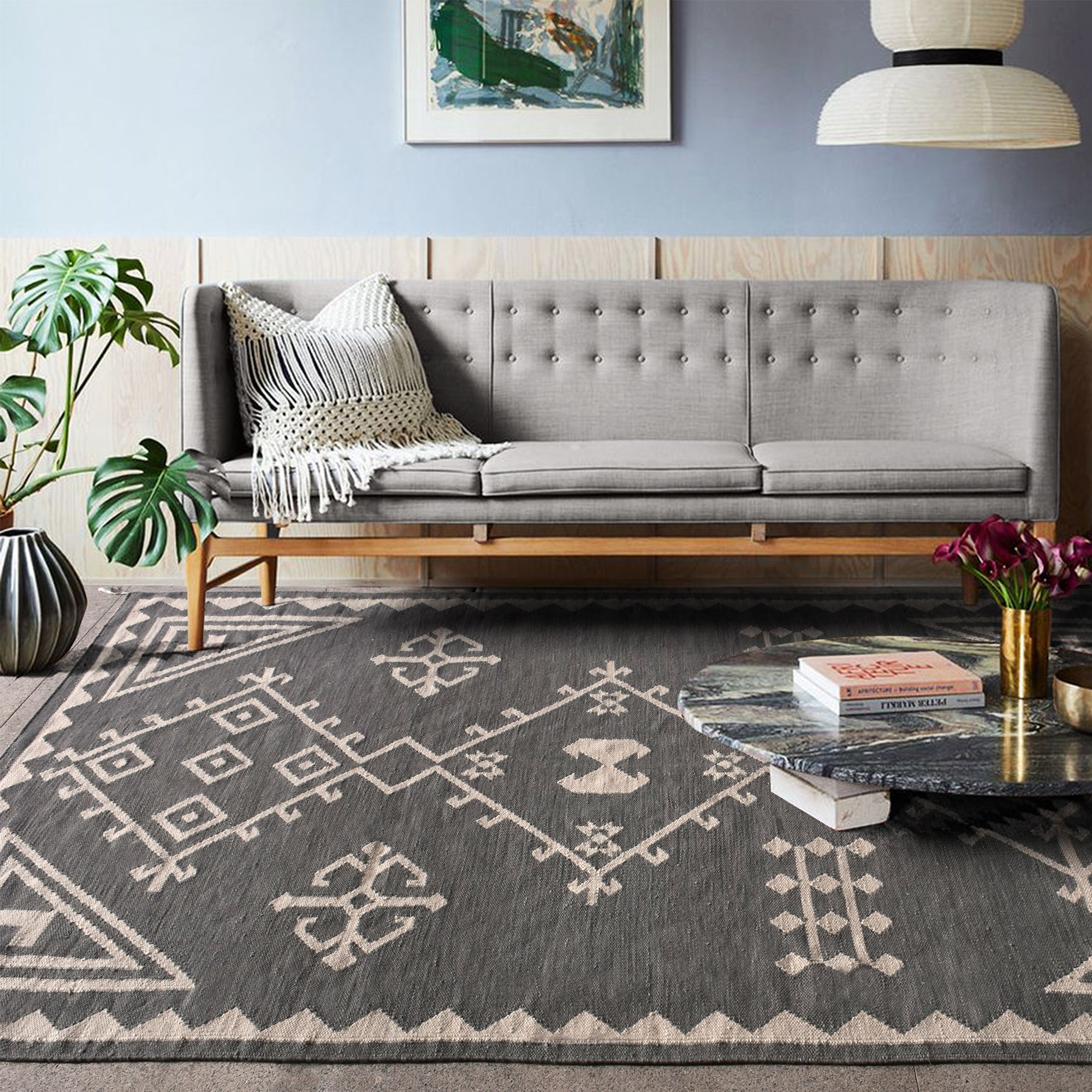 Area Rug, Bedroom Rug, Living Room Rug, Living Area Rug, Indian Rug, Office Carpet, Office Rug, Shop Rug Online, Nz Wool, Grey, Beige, Punja, Flat Weave, Plush