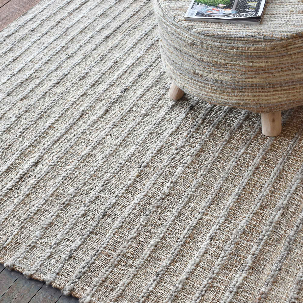 Monolith & Heart Salina Hand-Woven Hemp & Wool Rug, Natural & Grey