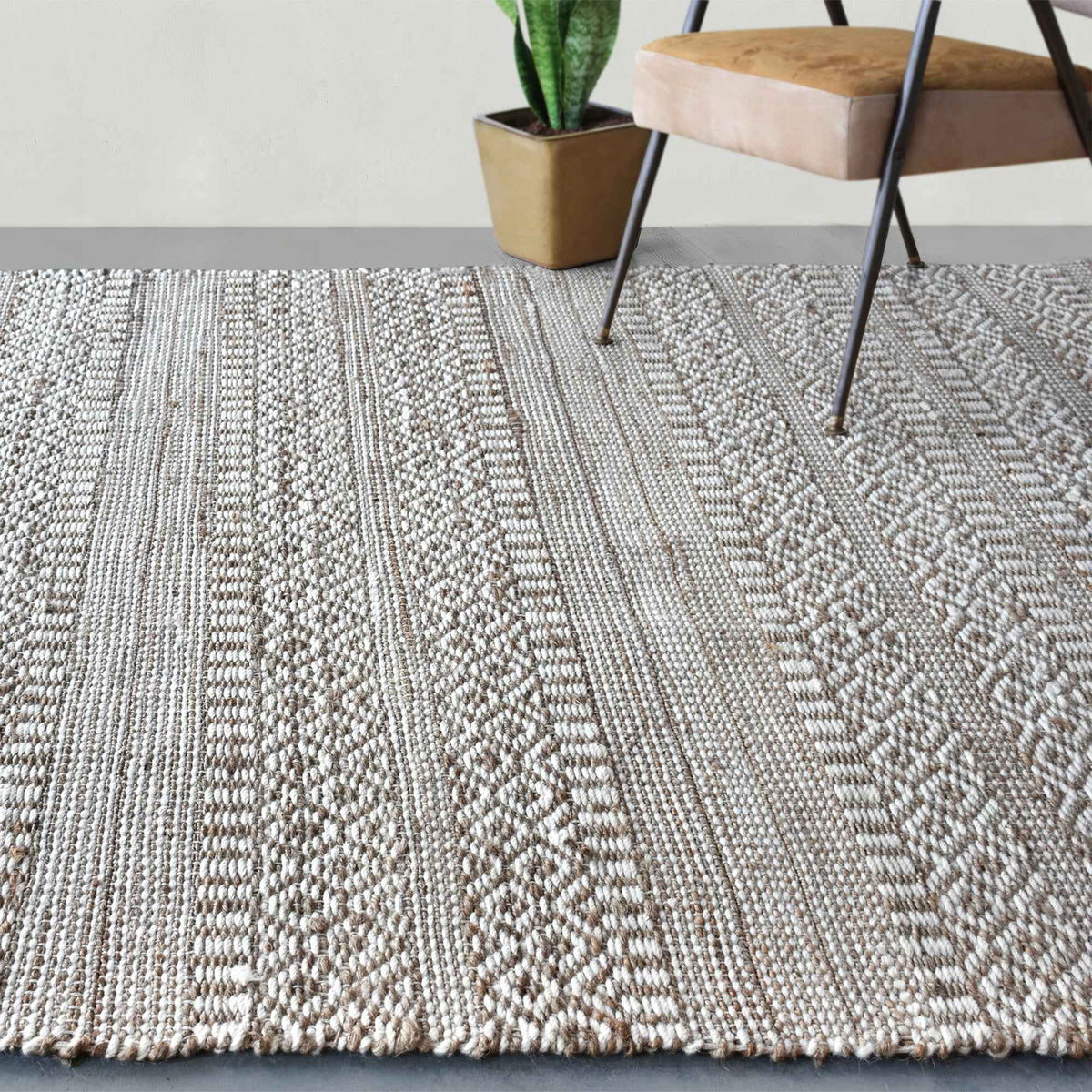 Monolith & Heart Sarah Hand-Woven Hemp & Wool Rug, Natural White & Natural